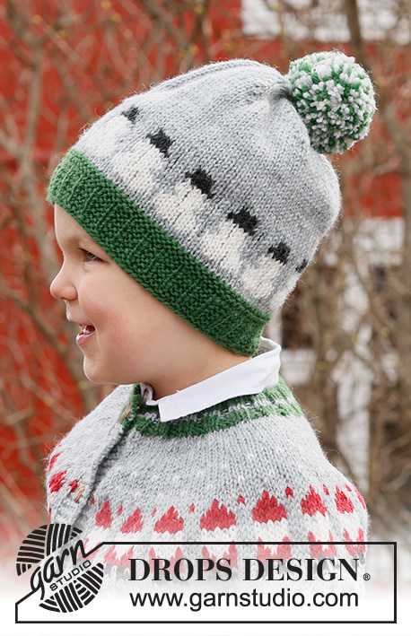 Snowman Time Hat / DROPS Children 44-18 - Knitted hat for children in DROPS Karisma. The piece is worked bottom up, with coloured snowman pattern. Sizes 2 – 14 years. Theme: Christmas.