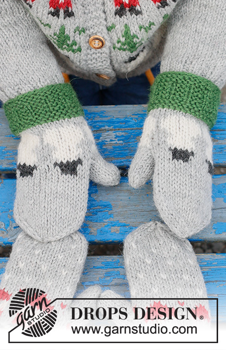 Snowman Time Mittens / DROPS Children 44-19 - Rękawiczki dziecięce na drutach, z włóczki DROPS Karisma. Przerabiane od dołu do góry, z żakardem w bałwanki. Od 2 do 14 lat. Temat: Boże Narodzenie.