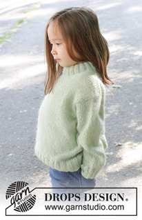 Sweet Peppermint / DROPS Children 47-12 - Knitted sweater for children in DROPS Alpaca and DROPS Kid-Silk. The piece is worked top down, with European/diagonal shoulders and double neck. Sizes 2 – 12 years.