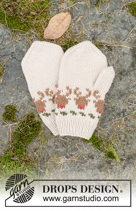 Reindeer Dance Mittens / DROPS Children 47-19 - Knitted mittens for children in DROPS Daisy. The piece is worked bottom up, with multi-coloured reindeer pattern. Sizes 2 – 14 years.