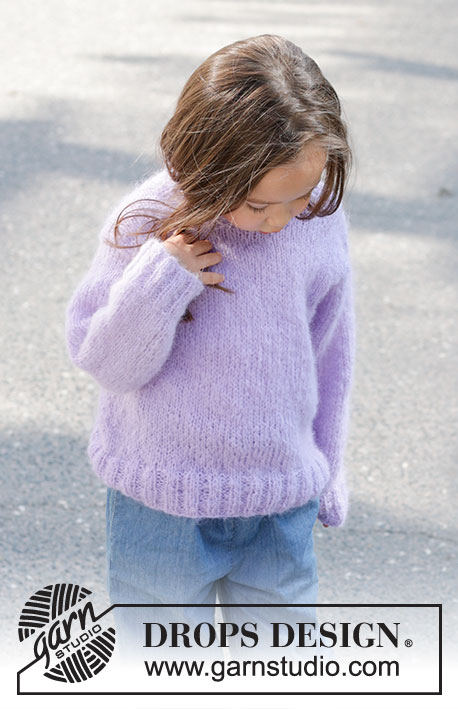 Smiling Lavender Sweater / DROPS Children 47-2 - Knitted sweater for children in DROPS Melody. The piece is worked from bottom up in stockinette stitch with double neck. Sizes 2 – 12 years.