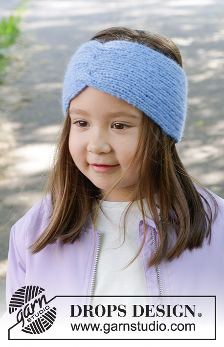 Autumn's Hush Headband / DROPS Children 47-20 - Bandeau tricoté pour enfant en DROPS Air. Se tricote dans le sens de la longueur, en côtes et torsades.