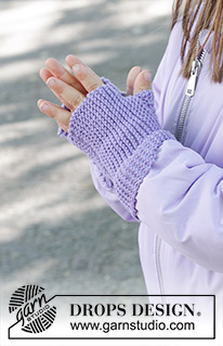 Wisteria Wrist Warmers / DROPS Children 47-21 - Luvas tricotadas para criança em DROPS Baby Merino. Tricotam-se em idas e voltas, em ponto jarreteira. Tamanhos: 2 - 12 anos.