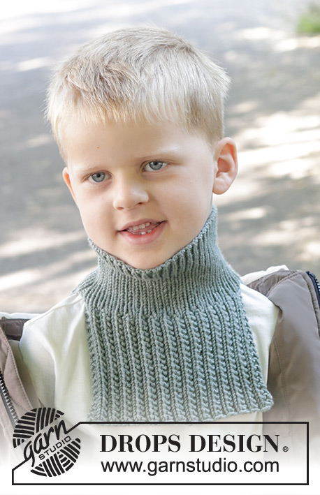 Trailhead Neck Warmer / DROPS Children 47-23 - Knitted neck-warmer for children in DROPS Merino Extra Fine. The piece is worked top down with relief-pattern. Sizes 2 - 12 years.