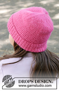 Late Bud Hat / DROPS Children 47-24 - Knitted hat for children in DROPS Air. The piece is worked bottom up, with stockinette stitch and a brim. Sizes 2 - 12 years.