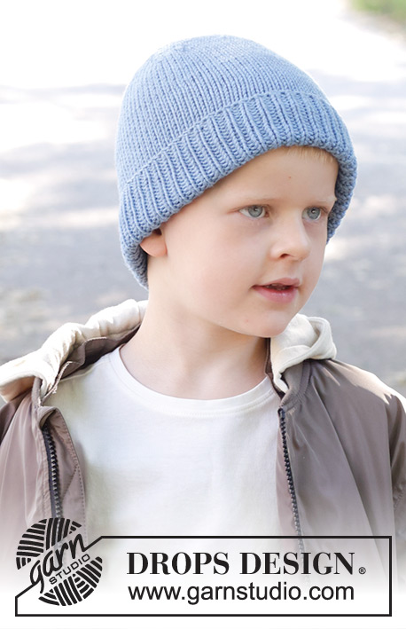 Bright Sky Hat / DROPS Children 47-26 - Bonnet tricoté pour enfant en DROPS Big Merino. Se tricote de bas en haut, en jersey, avec revers. Du 2 au 12 ans.