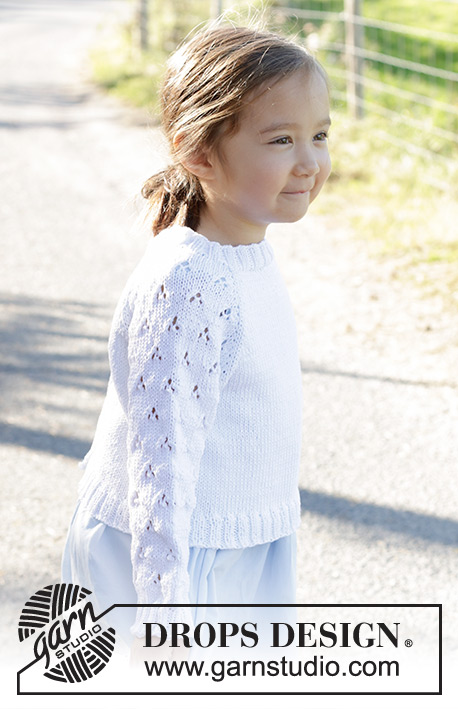Daisy Fields / DROPS Children 48-1 - Knitted jumper for children in DROPS Muskat. The piece is worked top down with raglan, and lace pattern on the sleeves. Sizes 2 – 12 years.