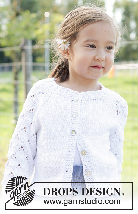 Daisy Fields Cardigan / DROPS Children 48-2 - Knitted jacket for children in DROPS Muskat. The piece is worked top down with raglan, lace pattern on the sleeves and I-cord bands. Sizes 2 – 12 years.