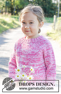 Strawberry Sprinkle / DROPS Children 48-5 - Stickad tröja till barn i två trådar DROPS Flora eller två trådar DROPS Alpaca. Arbetet stickas uppifrån och ner i slätstickning med raglan. Storlek 2 – 12 år.