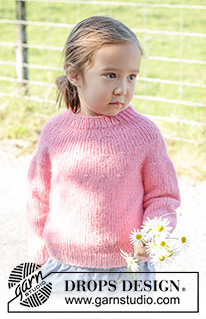 Bright Strawberry Sweater / DROPS Children 48-6 - Kötött pulóver gyerekeknek DROPS Air fonalból. A darabot fentről lefelé haladva készítjük kerek vállrésszel 3 - 14 éveseknek való méretekben