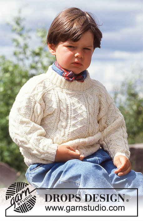 Fabian / DROPS Children 5-3 - Sweater i Karisma med snoninger og struktur