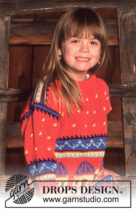 Summer House / DROPS Children 6-17 - Sweter na drutach, z żakardem w domki, z włóczki DROPS Muskat