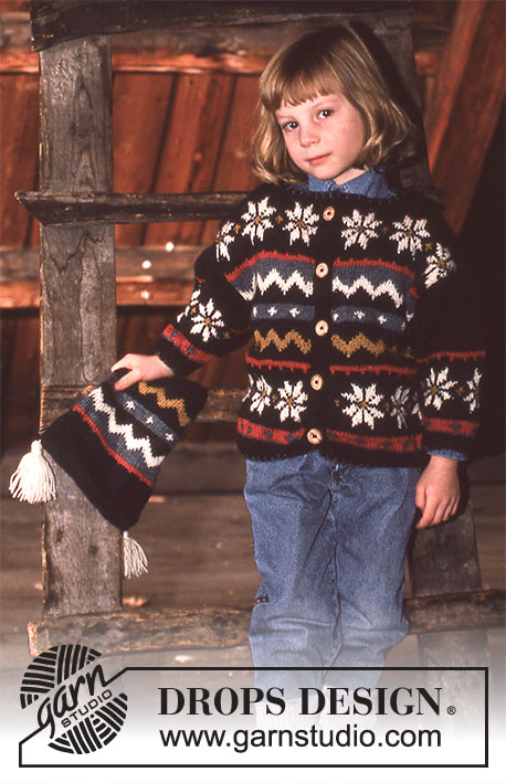 Serpentine / DROPS Children 6-2 - Rozpinany sweter i czapka na drutach, z włóczki DROPS Karisma Classic, z zygzakami