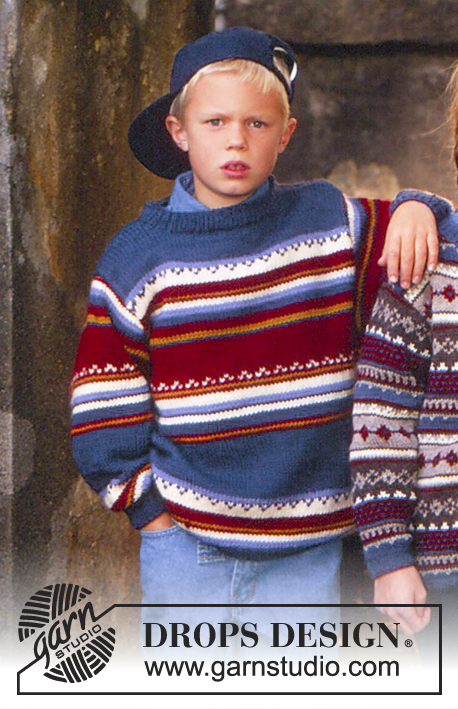 DROPS Children 7-3 - DROPS pletený svetr s pruhy z příze Alaska.