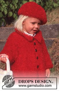 Little Lady in Red / DROPS Children 9-18 - Casaco comprido e gorro DROPS em Brushed Alpaca Silk