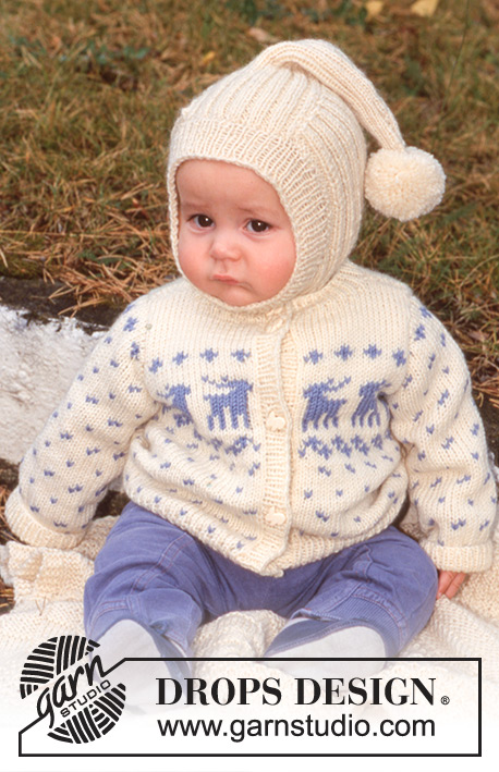 Little Dancer / DROPS Children 9-20 - Sweater with deer motif, hat with ‘tail’ and blanket in Karisma Superwash. Theme: Baby blanket