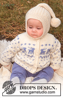 Little Dancer / DROPS Children 9-20 - Gilet tricoté avec, jacquard motif rennes, cagoule et couverture en DROPS Karisma Superwash. Thème: Couverture bébé