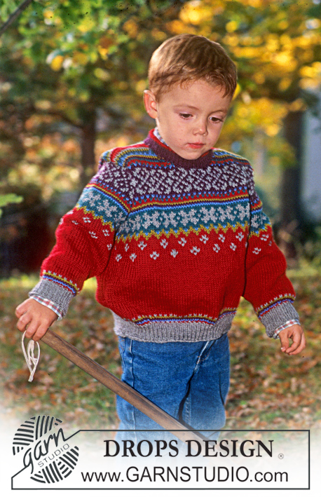 Autumn's Magic / DROPS Children 9-21 - Jersey in Karisma with borders on the yoke 