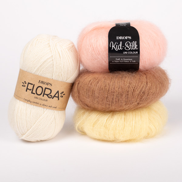 DROPS yarn combinations flora01-kidsilk42-52-53
